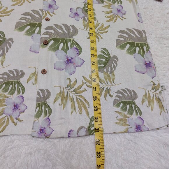 Island Shores Hawaiian Shirt Mens 100% Washable Silk Green Purple Tropical XL - Picture 5 of 7